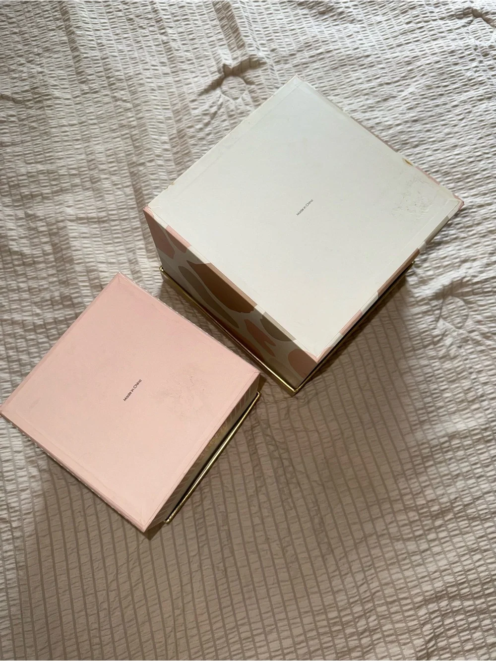 2 pc Decorative Storage Gift Boxes Set Neutral & Blush Tones